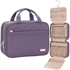 NISHEL front view of purple toiletry bag showing compact travel-ready design and easy packing