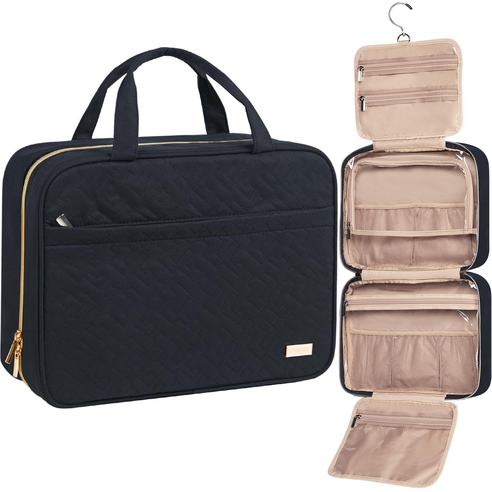 NISHEL front view hanging toiletry bag showing roomy organized storage benefit