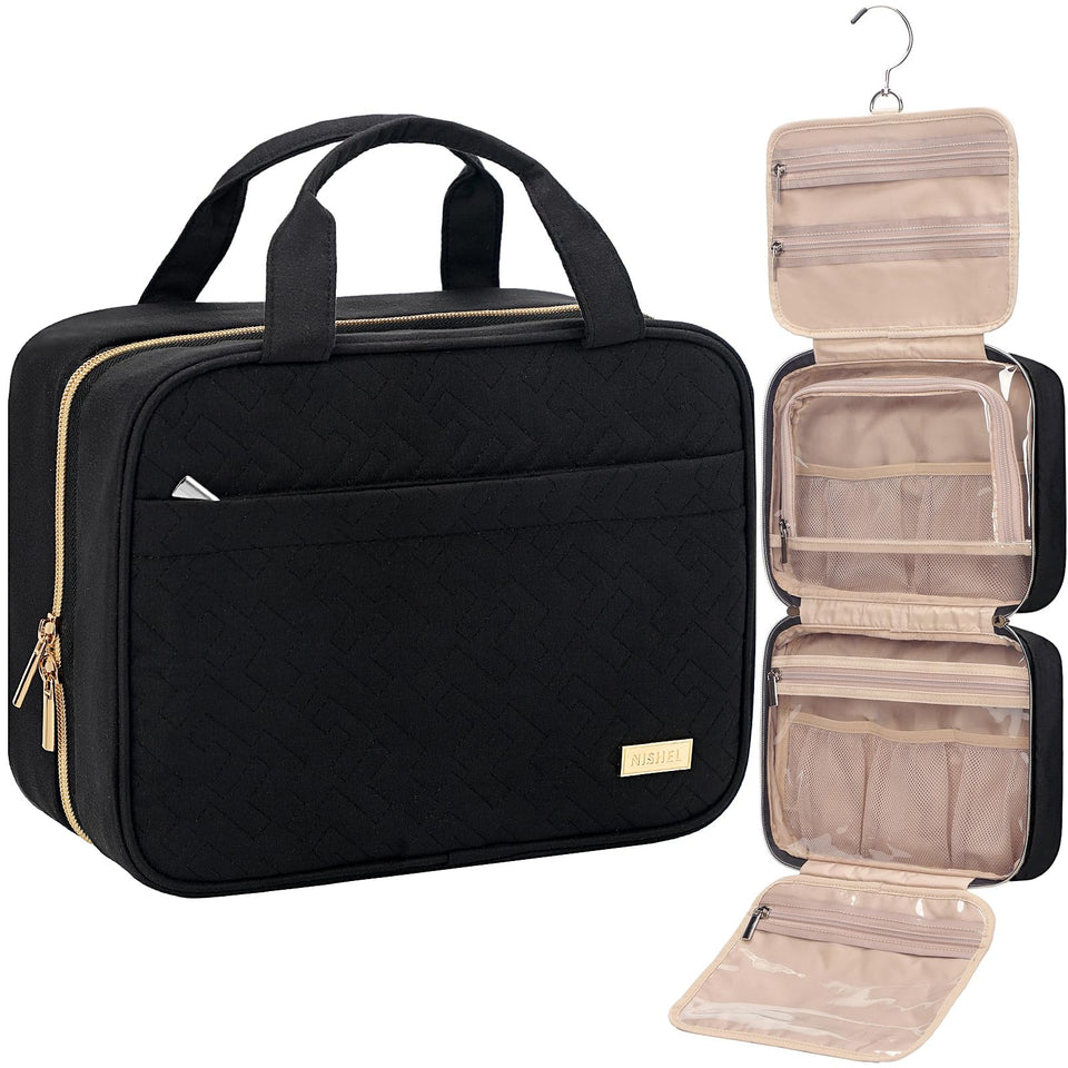 NISHEL front view of toiletry bag shows compact travel-ready design and easy packing