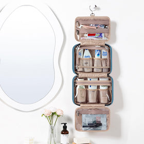 NISHEL hanging open with organized compartments for quick access and easy use