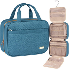 NISHEL lake-blue toiletry bag front view showing compact travel-ready design and zip pockets