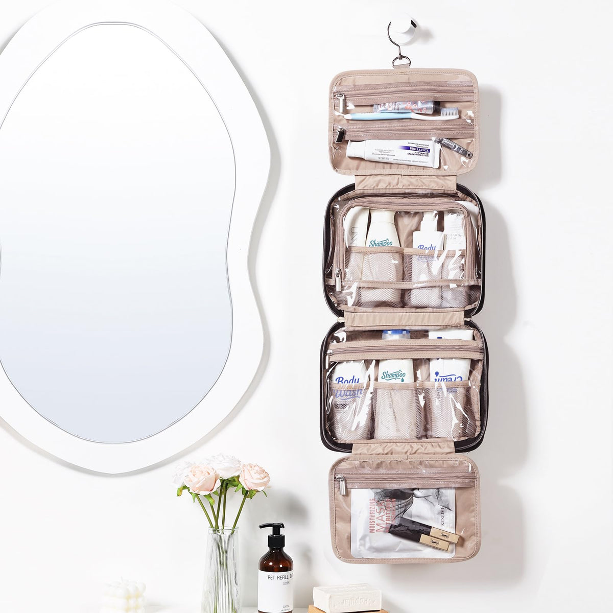 NISHEL open interior displaying four compartments for neat organization and quick access