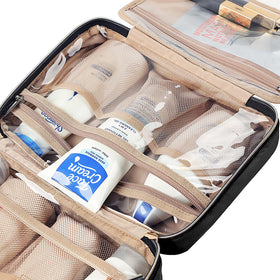 NISHEL next to travel bottles illustrating medium size and capacity for essentials