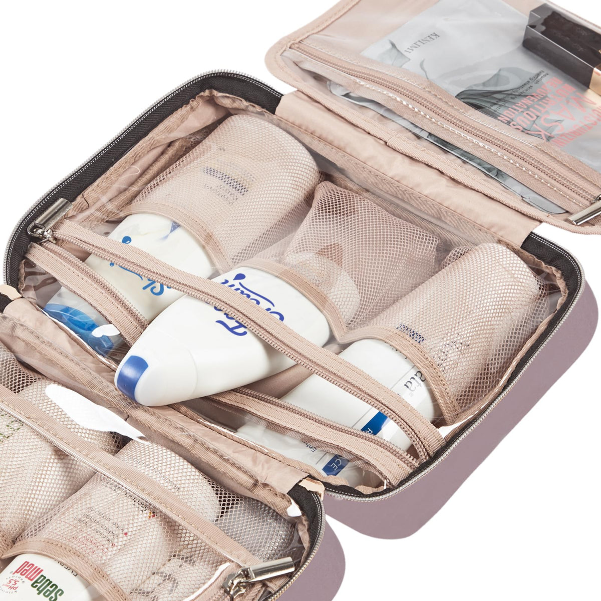 NISHEL next to travel bottles showing medium size and packing efficiency