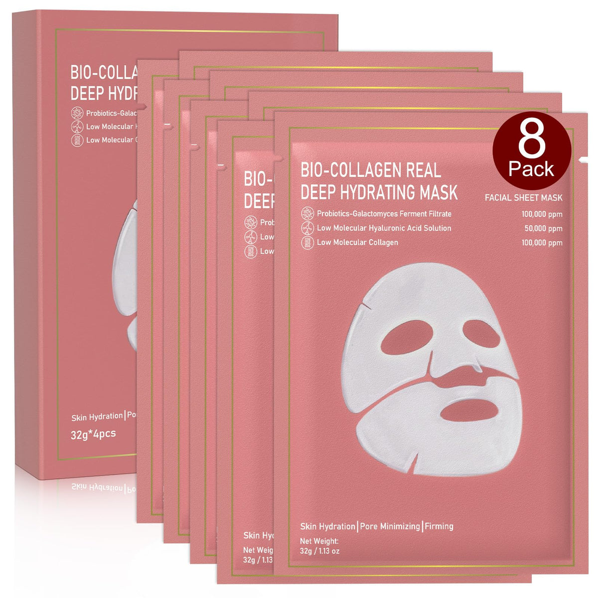 Nityrliv front packaging showing eight hydrating collagen masks and benefits