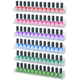 NIUBEE front view of six mounted shelves showing organized bottles and easy access