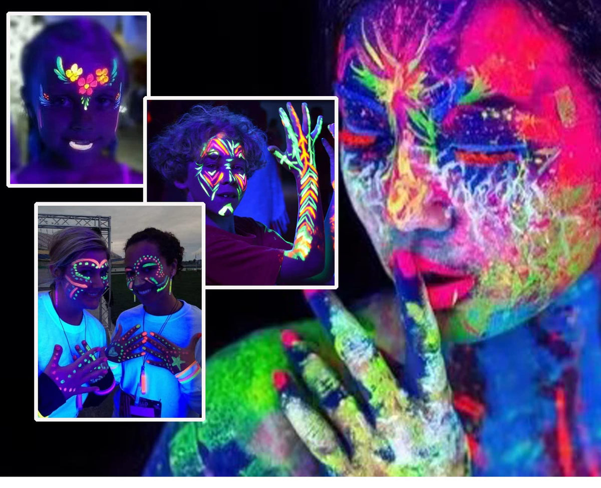 NIUEFH painted model under blacklight showing intense glow at party
