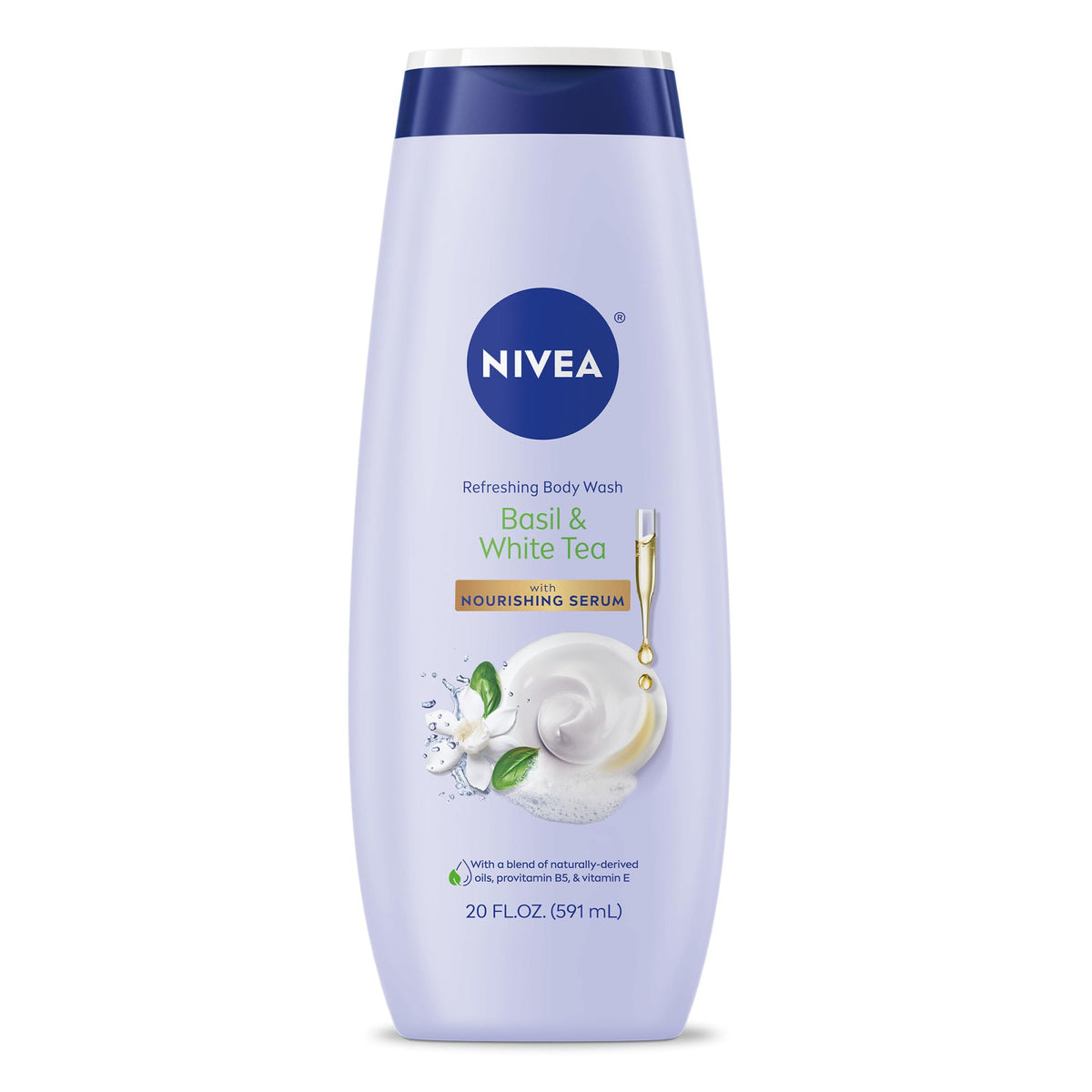 NIVEA front bottle view showing scent and nourishing serum benefits