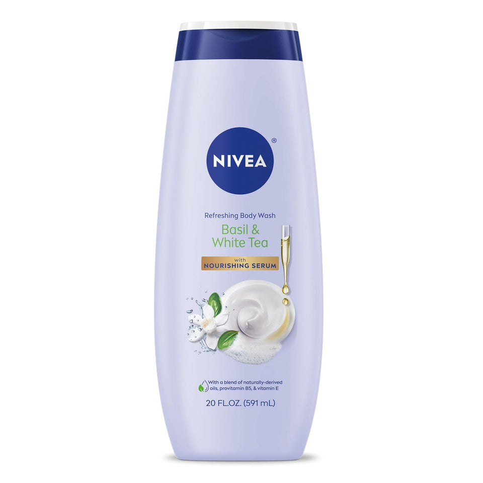 NIVEA front bottle view showing scent and nourishing serum benefits
