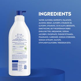 NIVEA bottle styled on bathroom shelf conveying daily routine benefit