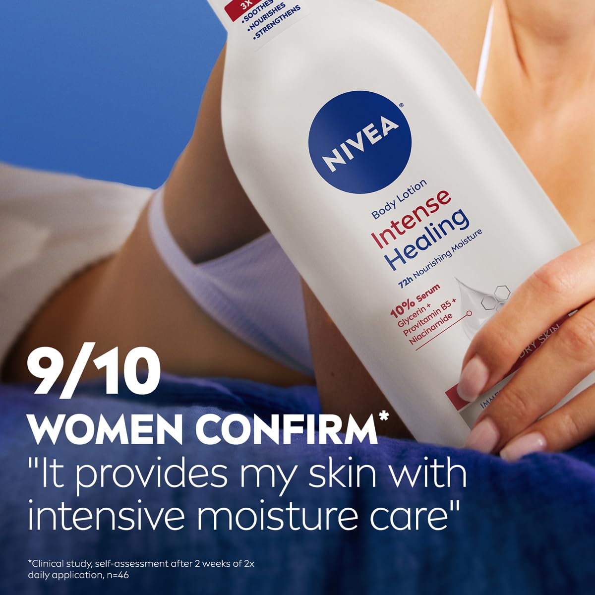 NIVEA bottle with recycled plastic badge showing eco-minded packaging