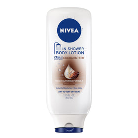 NIVEA bottle front packaging showing cocoa butter moisture benefits