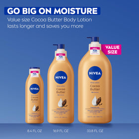 NIVEA 33.8 oz bottle beside common items to show true size