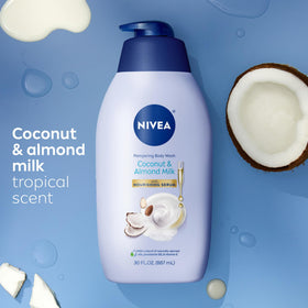 NIVEA bottle placed on bath shelf, illustrates everyday bathroom-ready convenience