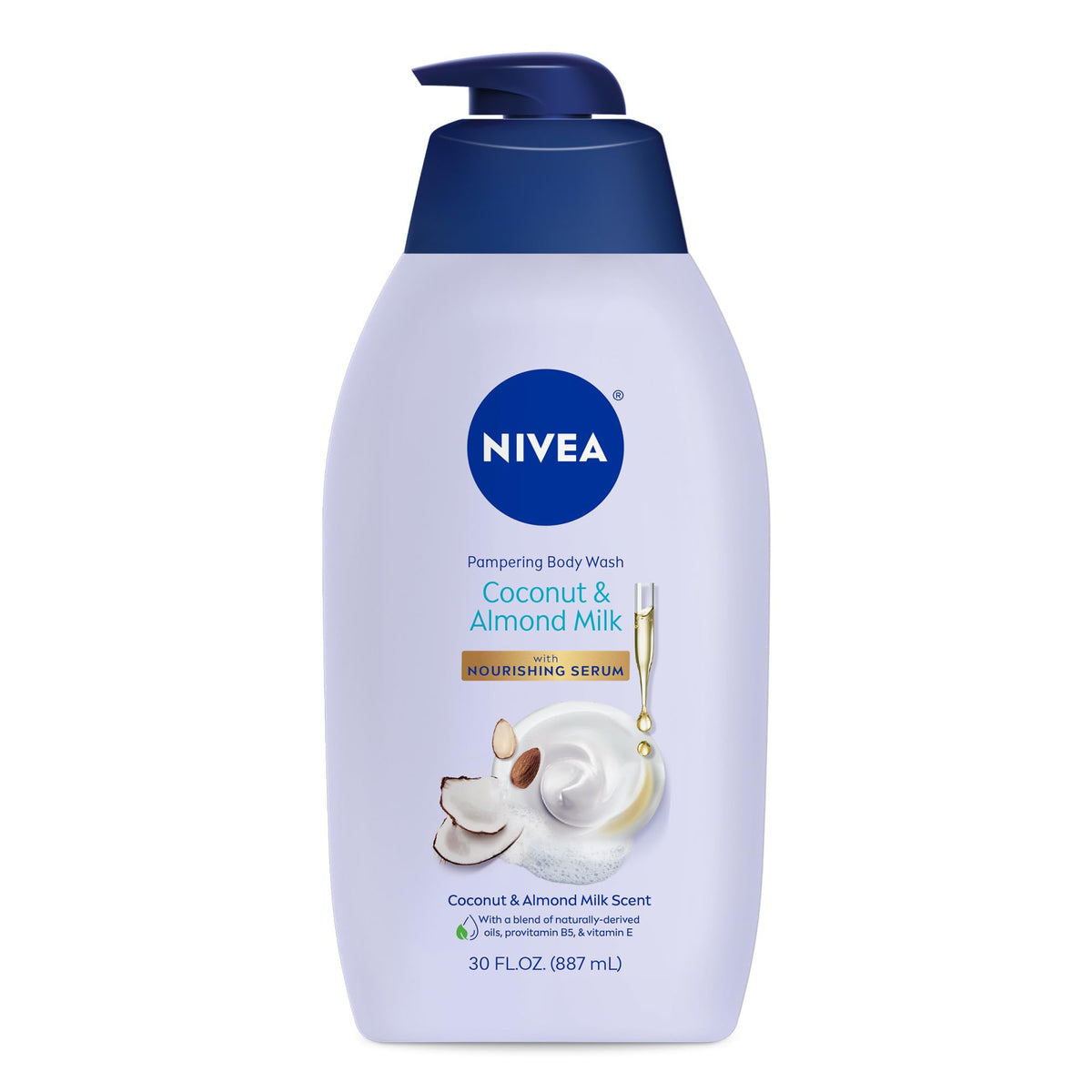 NIVEA front packaging showing 30 fl oz bottle and label, highlights hydration