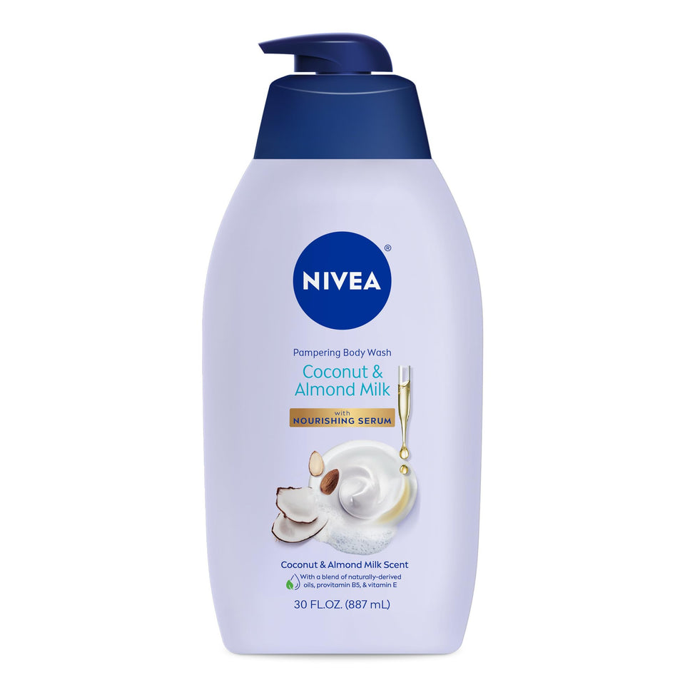 NIVEA front packaging showing 30 fl oz bottle and label, highlights hydration