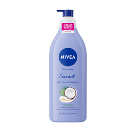 NIVEA front pump bottle showing coconut scent and 16.9oz size benefit