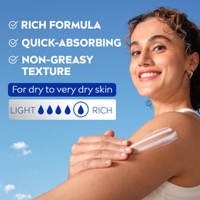 NIVEA creamy lotion texture close-up illustrating rich hydration feeling