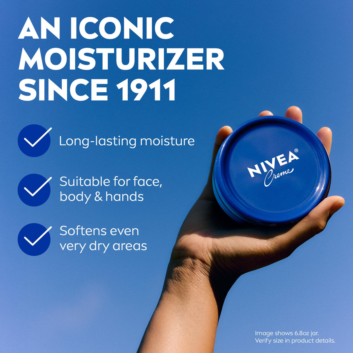 Open NIVEA jar top view revealing thick cream for intensive hydration