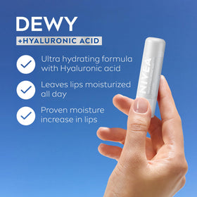 NIVEA twist-up stick open to show balm tip and quick application benefit