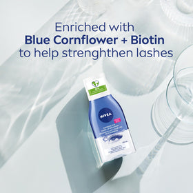 NIVEA in-use with cotton pad wiping eyelid demonstrating gentle, fast cleansing