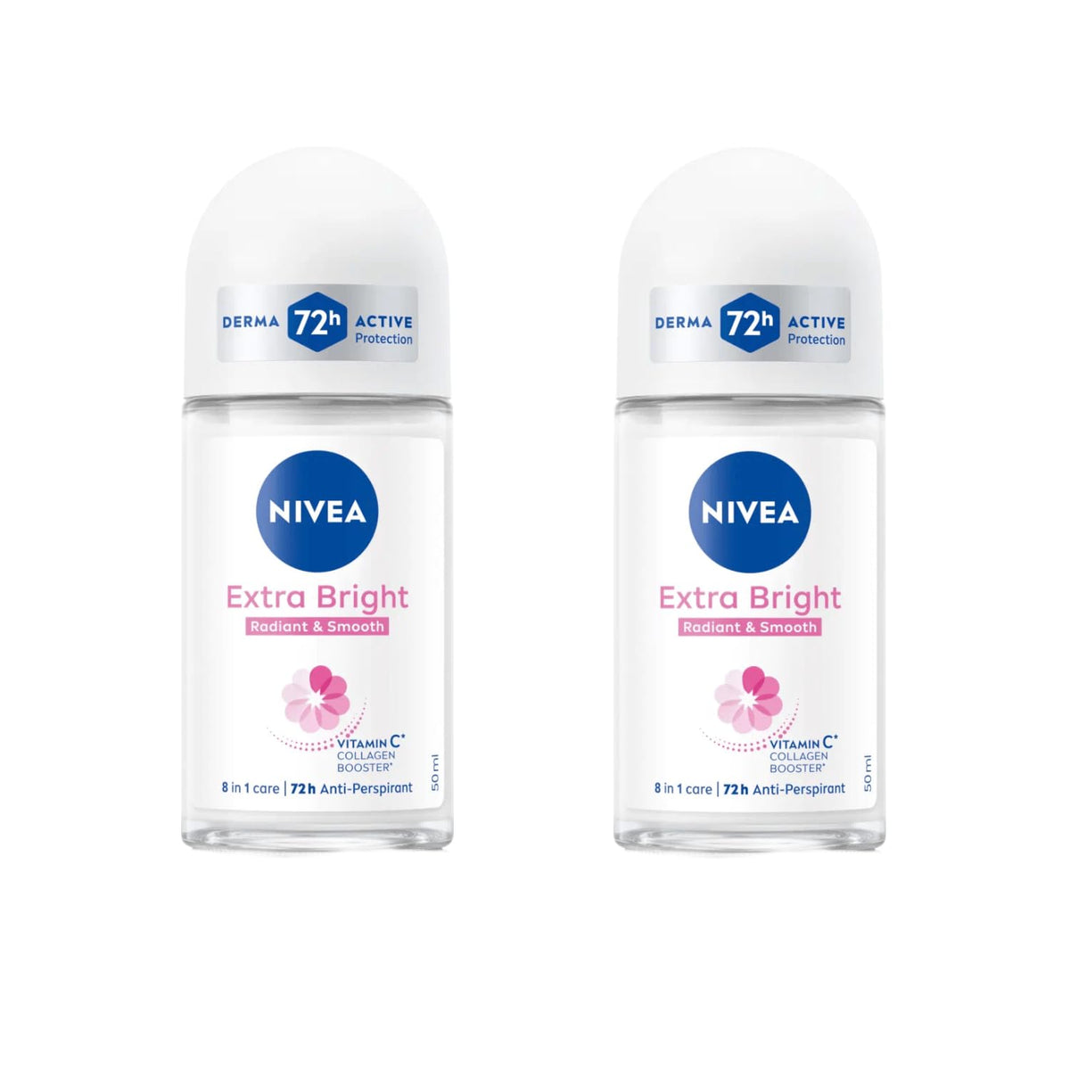 NIVEA front packaging showing twin 50ml bottles and brightening benefit