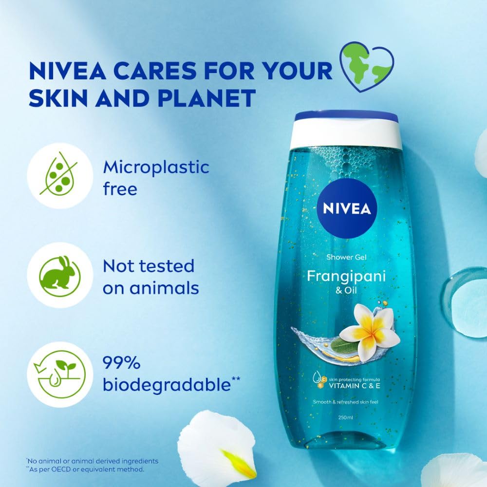 NIVEA bottle staged on shower shelf suggesting everyday use