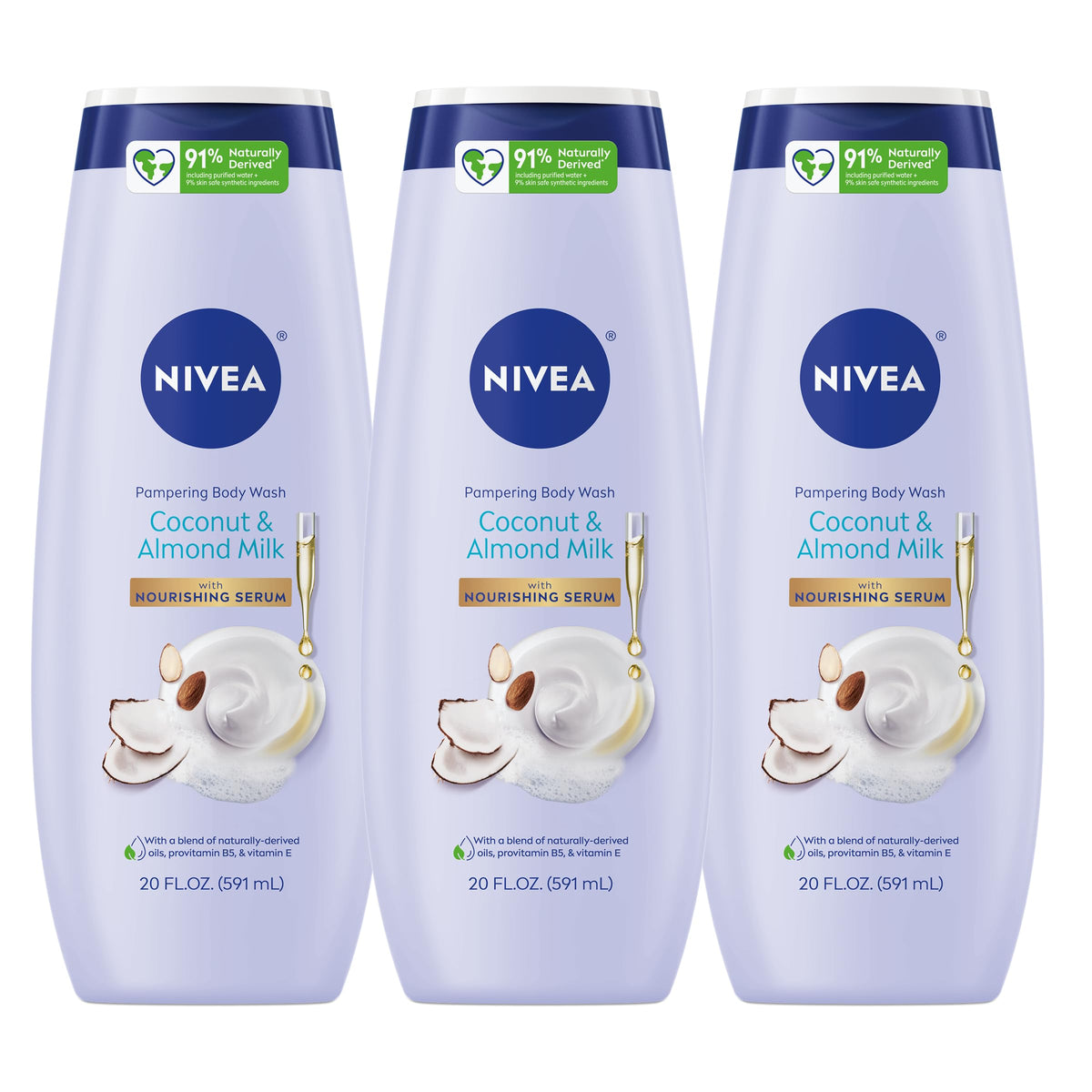 NIVEA front packaging showing coconut almond milk scent and hydrating benefits