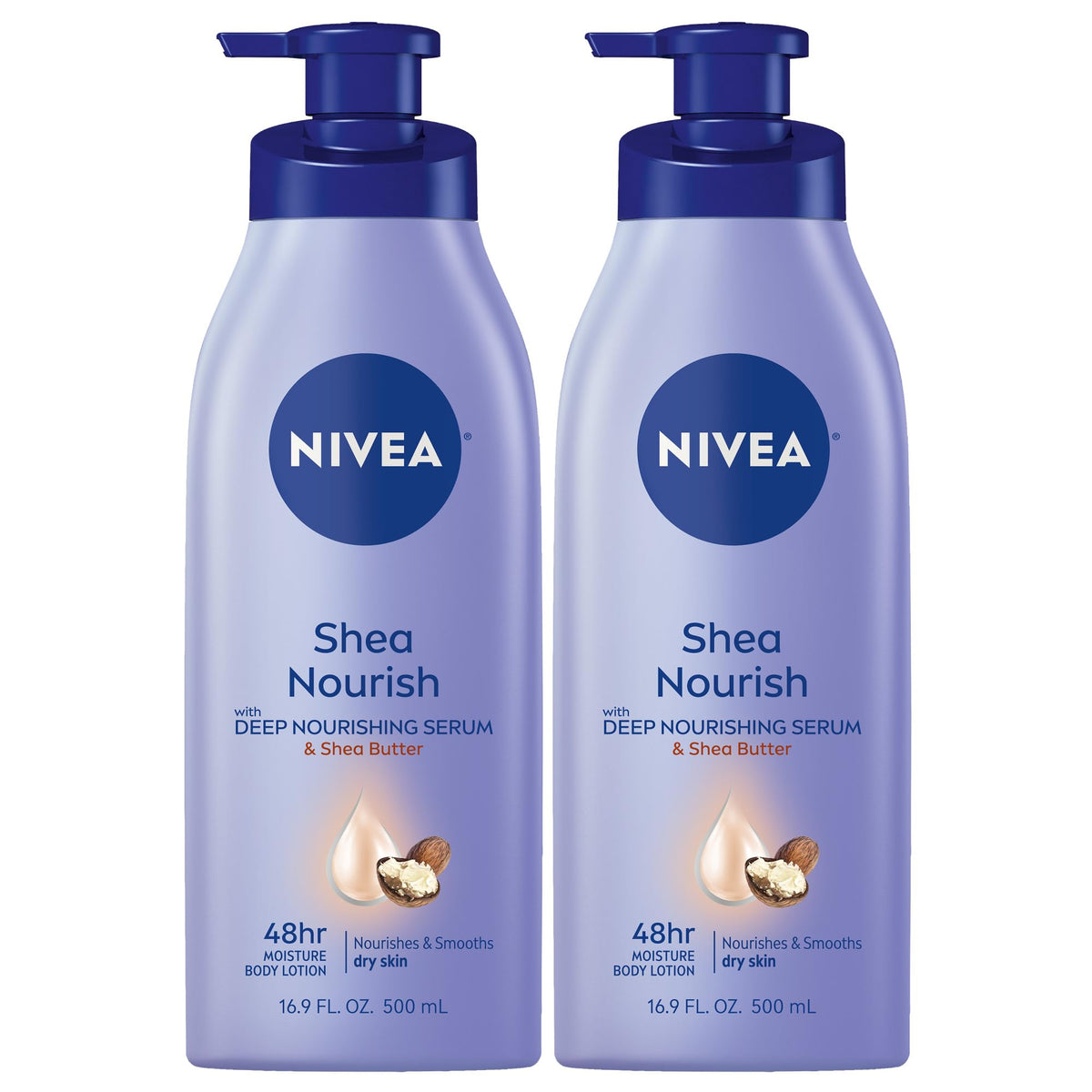NIVEA front packaging showing bottle and shea butter benefit: daily hydration