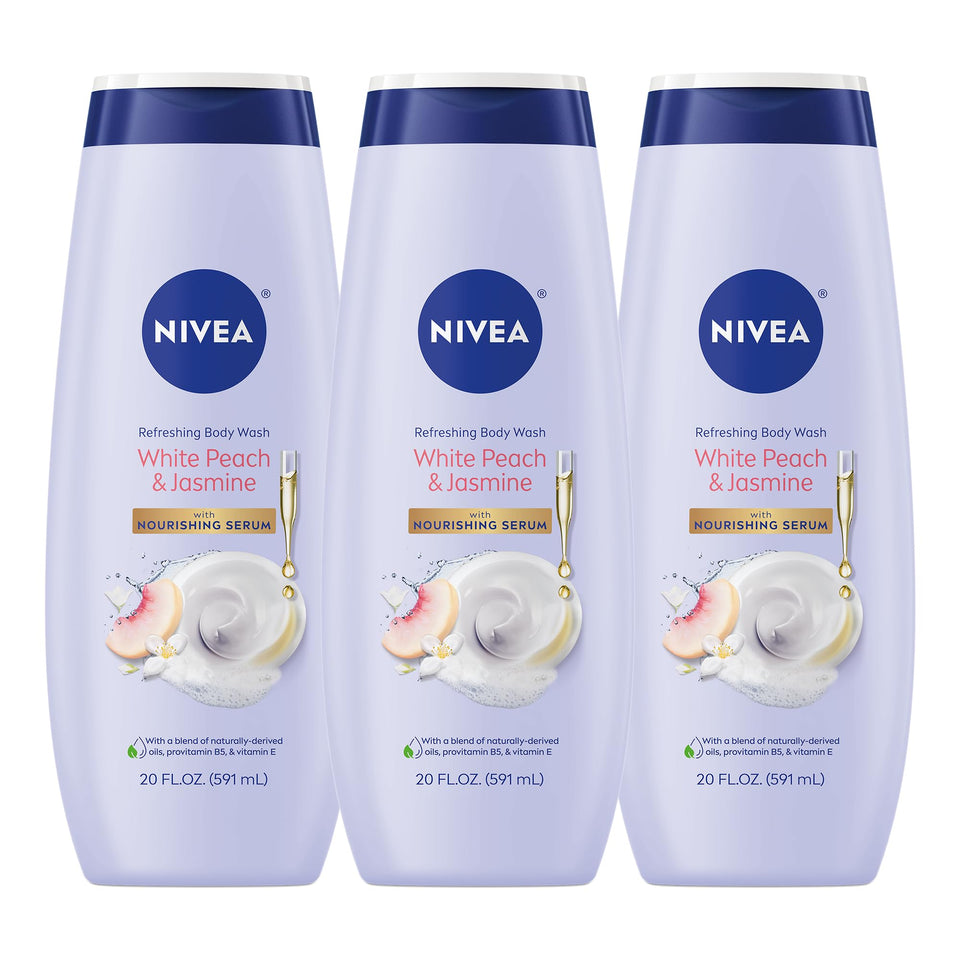 NIVEA front packaging showing white peach and jasmine scent and volume benefit