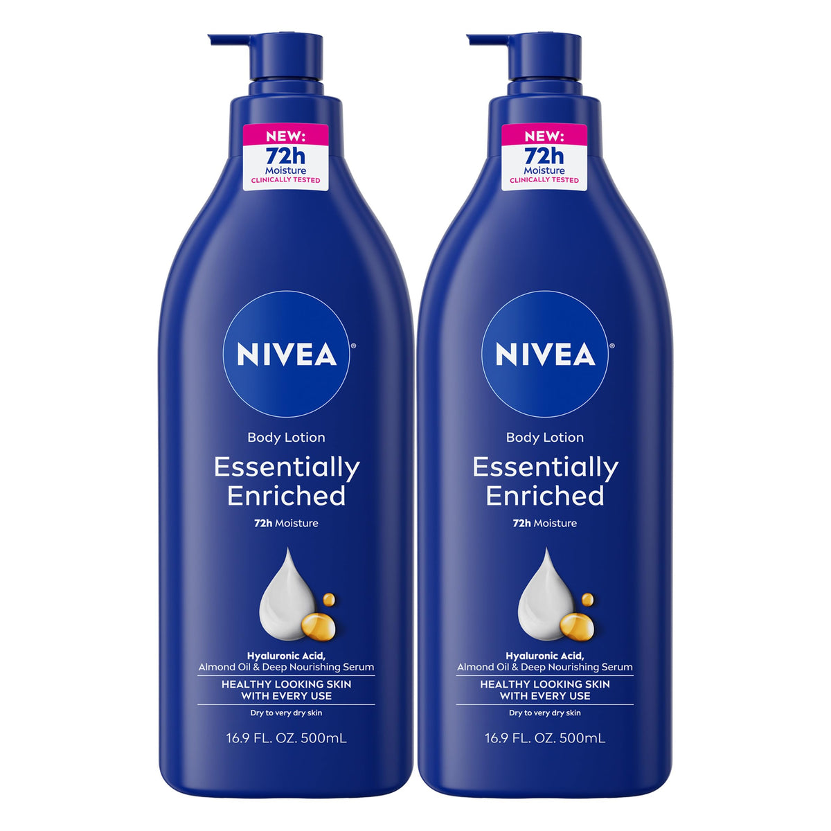 NIVEA front view pump bottle showing product and branding for quick identification and convenience