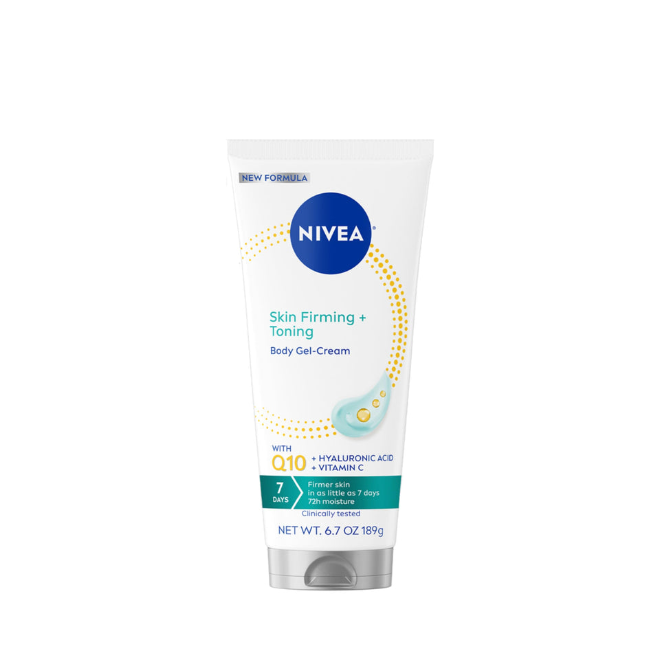 NIVEA front tube showing firming gel cream and benefits