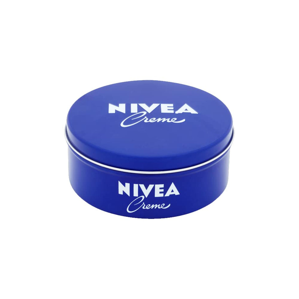 NIVEA metal tin front view showing brand and size, durable packaging benefit