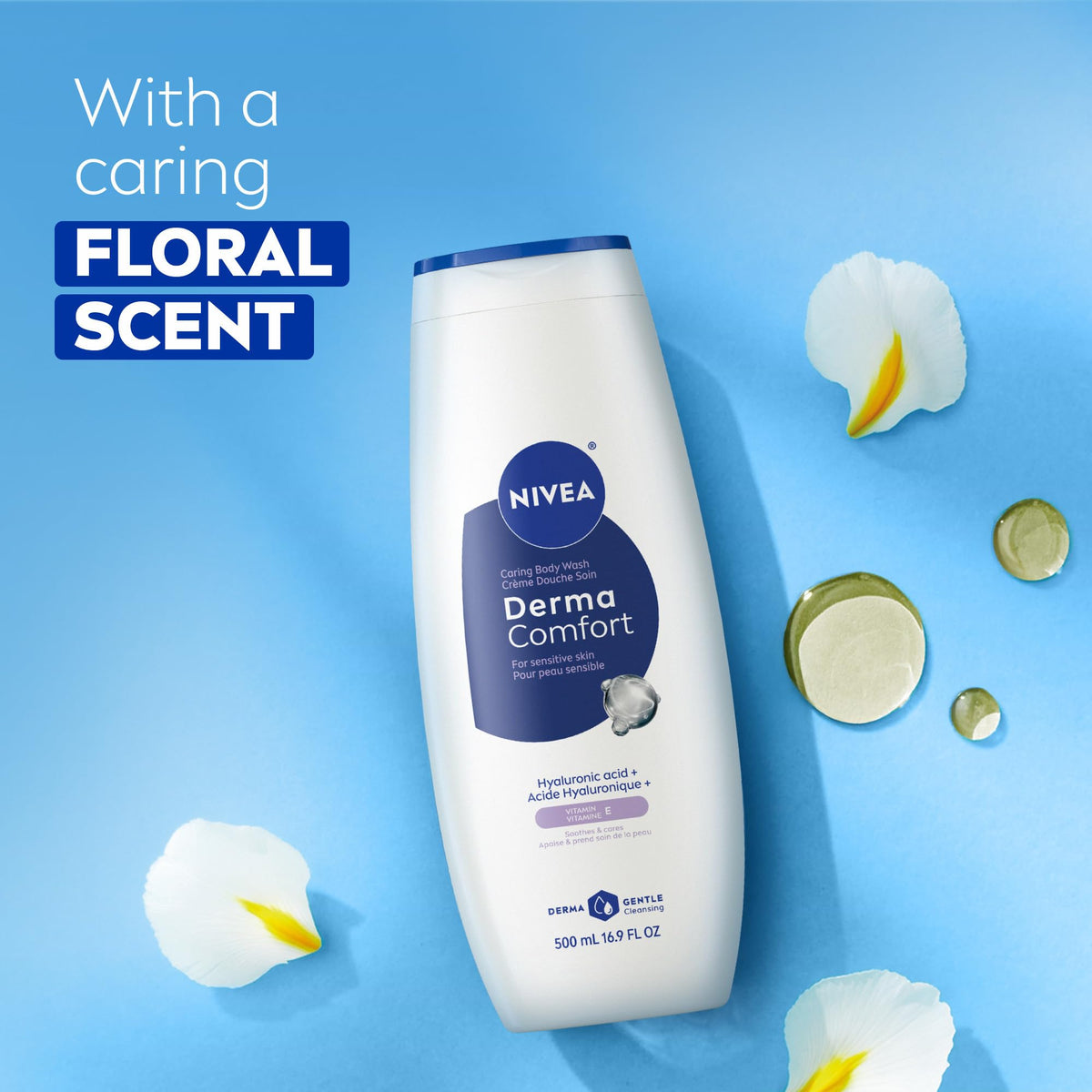NIVEA in-shower lifestyle image demonstrating soothing cleansing for sensitive skin