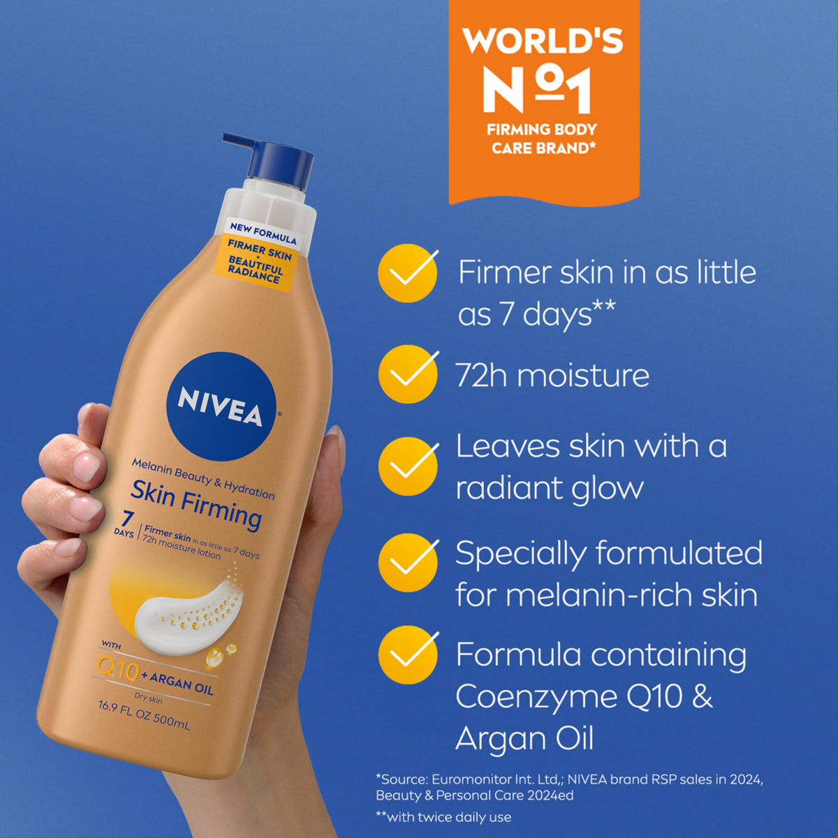 NIVEA ingredients Q10 and argan oil visual highlighting firming benefit