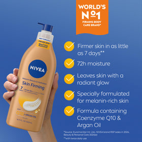 NIVEA ingredients Q10 and argan oil visual highlighting firming benefit