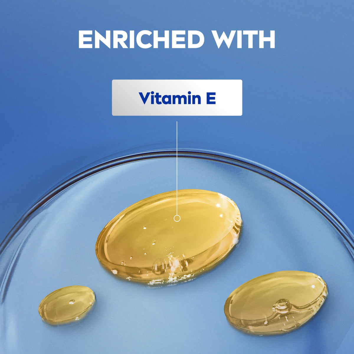 Vitamin E visual with NIVEA bottle, emphasizing antioxidant-enriched moisture benefit