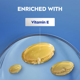 Vitamin E visual with NIVEA bottle, emphasizing antioxidant-enriched moisture benefit