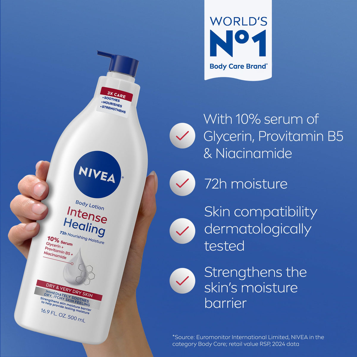 NIVEA lotion texture close-up showing moisturizing, non-greasy consistency