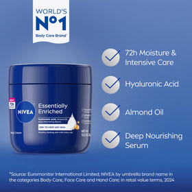 NIVEA jar open with cream interior visible and spoon for hygienic application