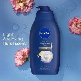 NIVEA body wash on bathroom shelf representing daily routine convenience