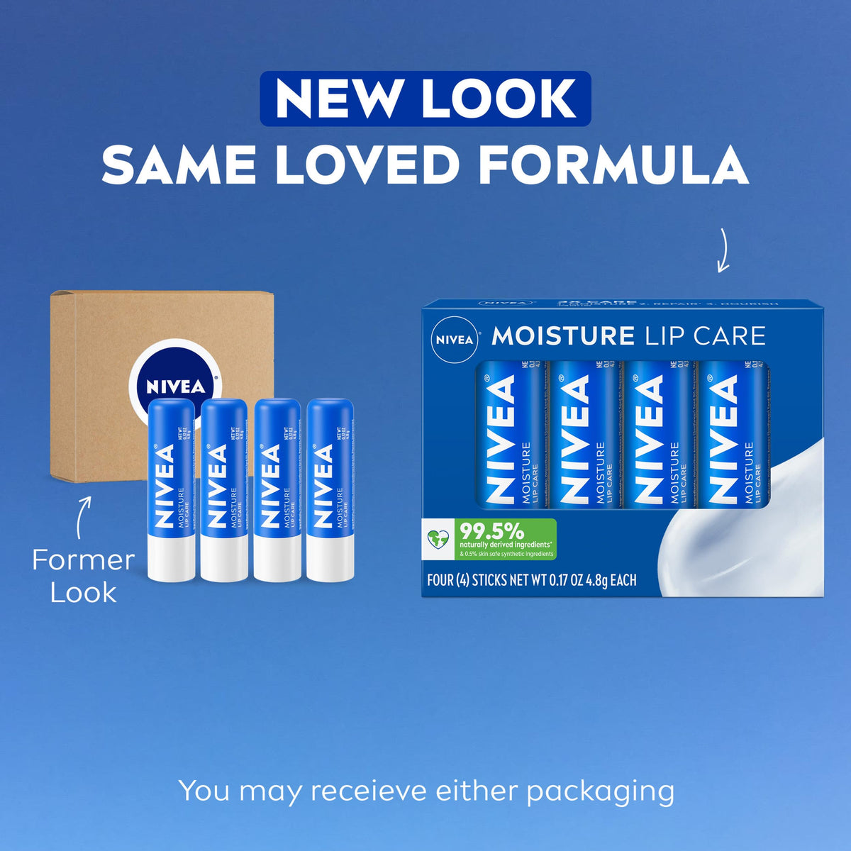 NIVEA twist-up stick open displaying balm tip for quick, precise application