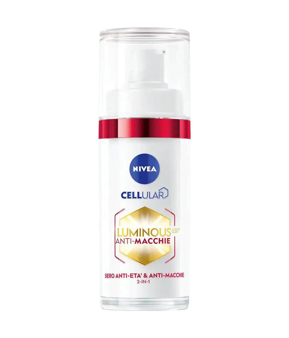 NIVEA front packaging of Cellular Luminous630 serum showing brand and 30 ml size for clear benefits