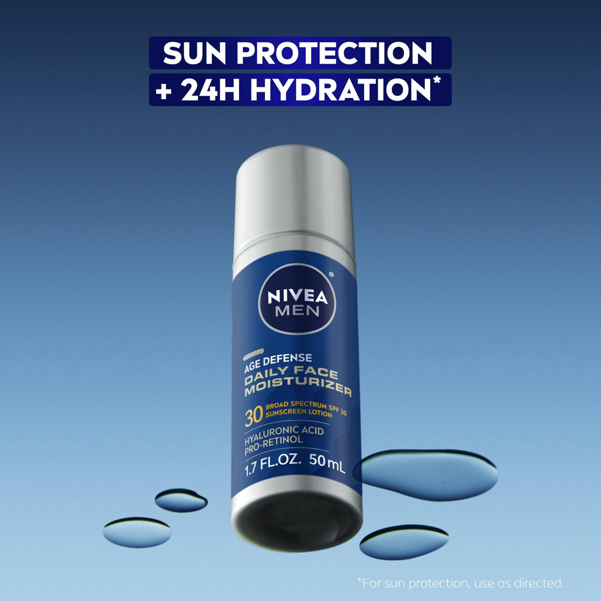 NIVEA MEN back label close-up displaying ingredients, directions, and sunscreen details