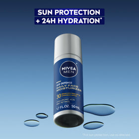 NIVEA MEN back label close-up displaying ingredients, directions, and sunscreen details