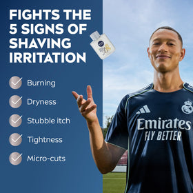 NIVEA MEN balm being applied in hand to soothe shaved skin