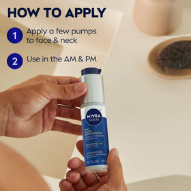 NIVEA MEN serum by bedside lamp showing nighttime application convenience