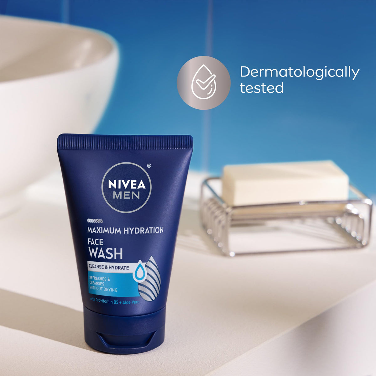 NIVEA MEN application on man's cheek illustrating non-greasy finish benefit