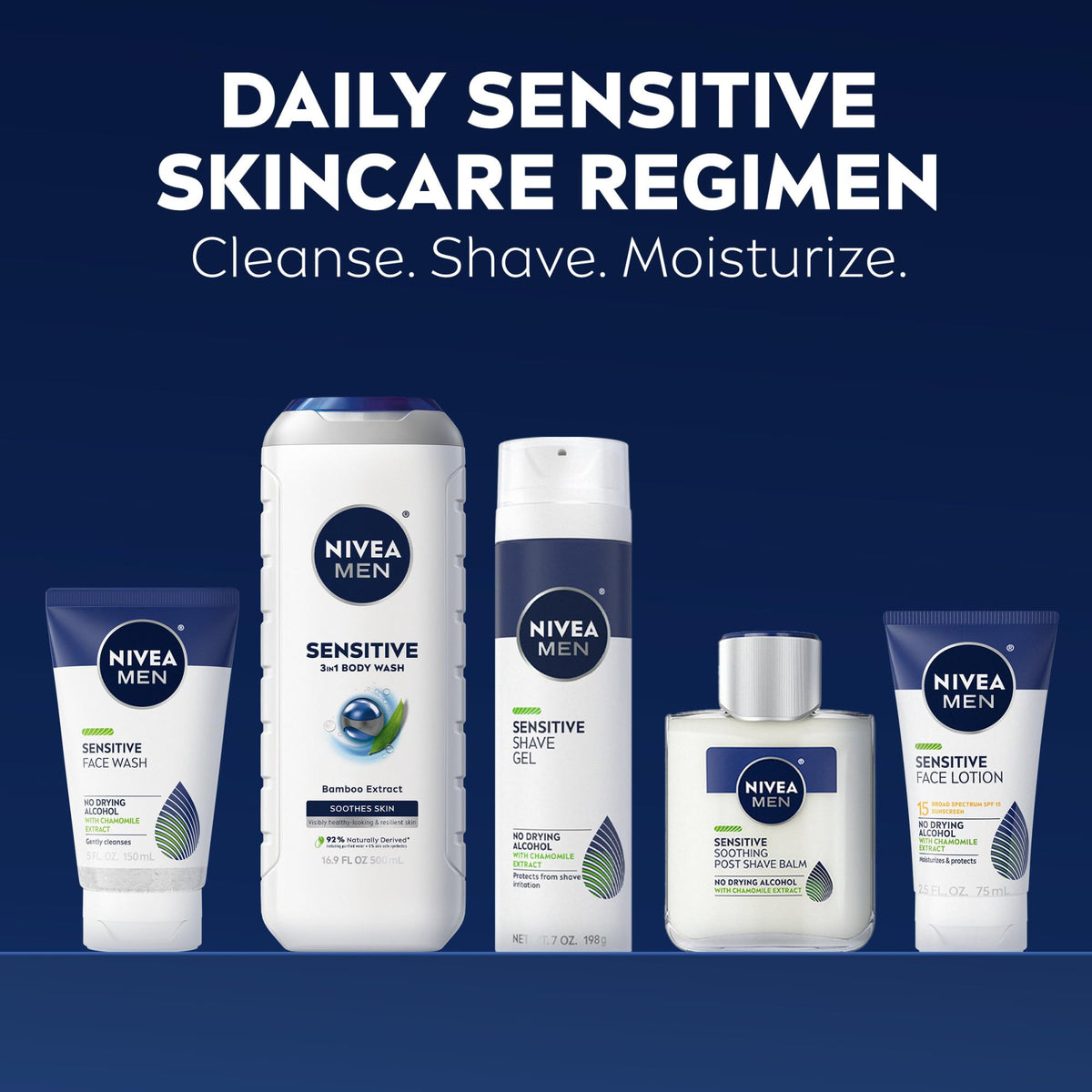 NIVEA MEN body wash bottle top view highlighting bamboo extract and almond oil
