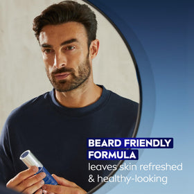 NIVEA MEN bottle on bathroom shelf illustrating daily routine ease benefit
